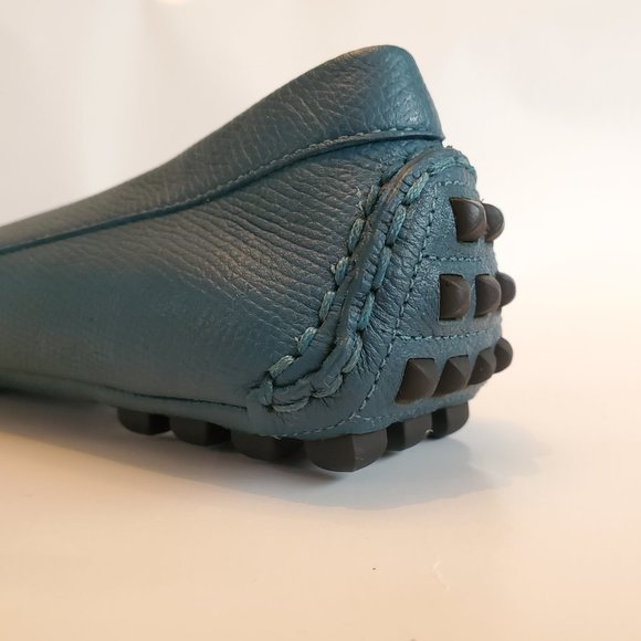 Like-New Hermes Liberty Epsom Calfskin Leather Blue Driving Flats Ballet Shoes - Picture 9 of 16